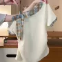 夏季撞色斜领显瘦上衣