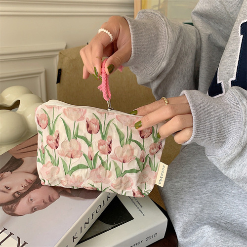 【】33262 Flower hand-held colorful rope bag, simple Japanese style portable storage bag, carry-on toiletry bag