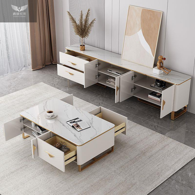 Tablero de roca brillante, mesa de centro de lujo ligero, combinación de mueble de TV, apartamento pequeño, sala de estar doméstica, tipo de almacenamiento, moderno gabinete de piso rojo de Internet