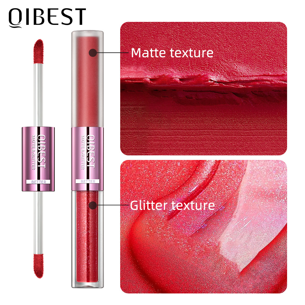 Carina QIBEST Double Headed Staying Cup Lip Glaze Matte Pearl Liquid Lipstick Σετ_voghion.com