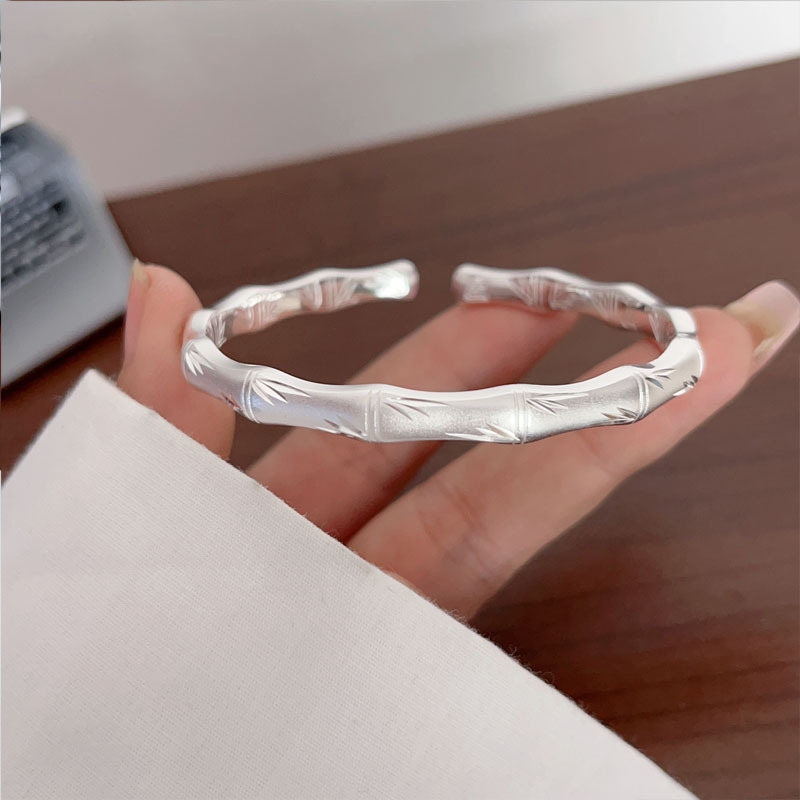 Bamboo Silver Bracelet Women's 9999 Sterling Silver Niche Design High-end Lovers Men's Solid Open Foot Silver Bracelet