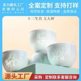 景德镇十二生肖玲珑茶杯2025新款聚财主人杯商务活动礼品新中式