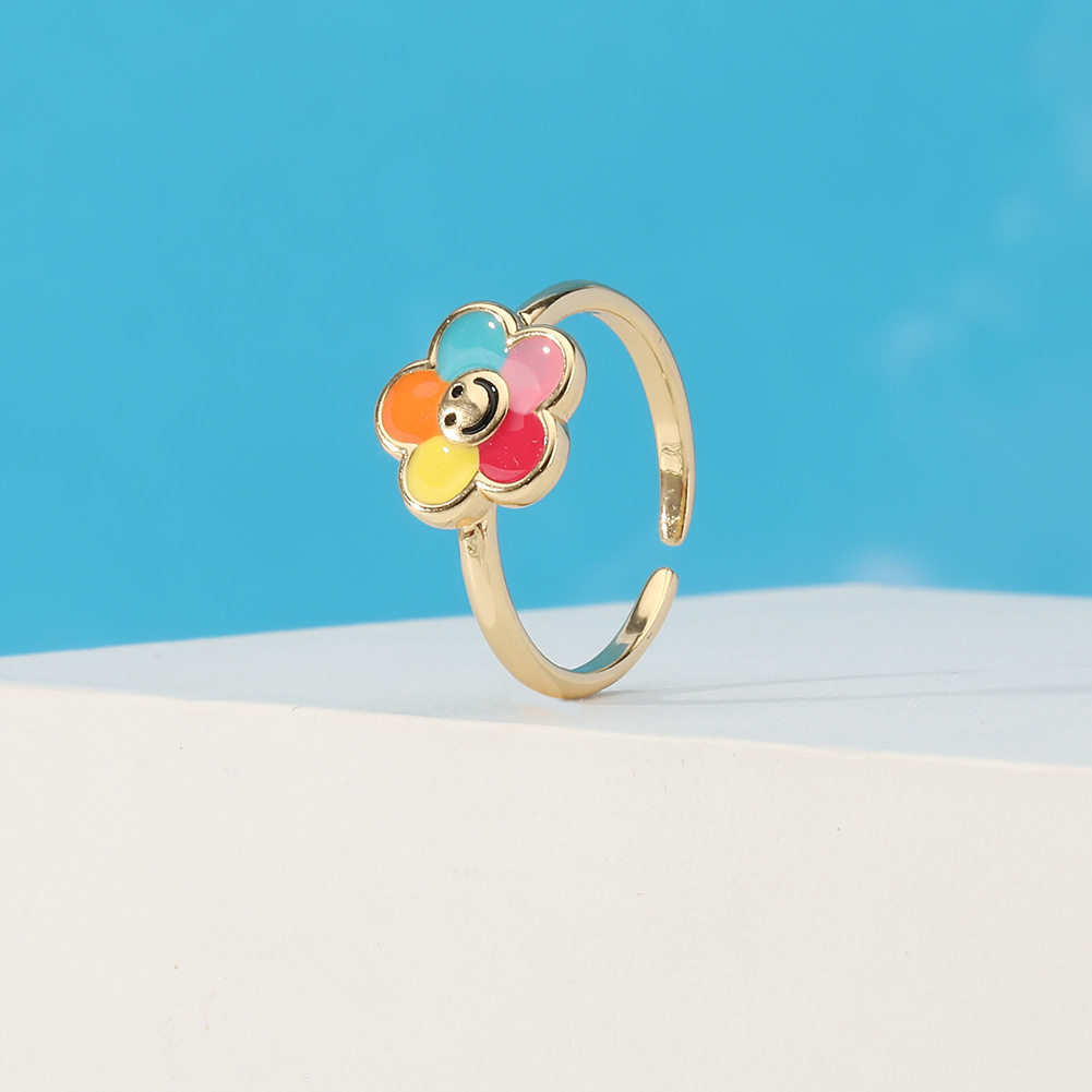 Fashion Smiley Face Flower Copper Open Ring Plating Copper Rings
