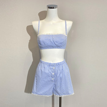 小众2023春夏新款吊带背心女抹胸上女条纹A字短裤两件套时尚套装