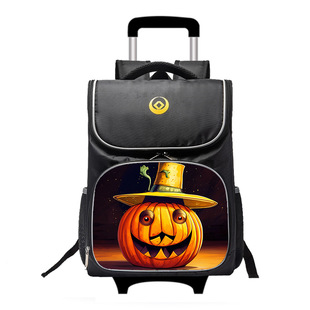 Halloween Trolley Schoolbag Student Cute Portable Reduced-burden Children's Large Capacity Backpack with Pulley for Men and Women D-system Generation