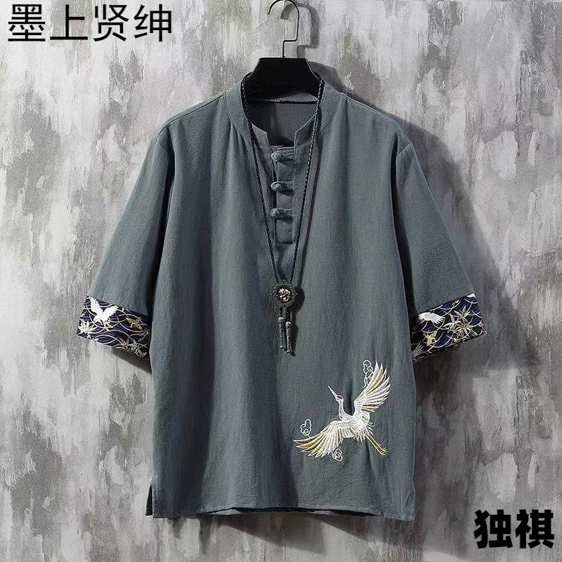 Летняя тонкая льняная футболка с короткими рукавами мужской китайский стиль
