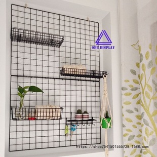 Mesh Grid Storage Rack Iron Grid Photo Wall Shelf Hanging Basket Kindergarten Work Display Rack Mesh Piece Hanging Wall