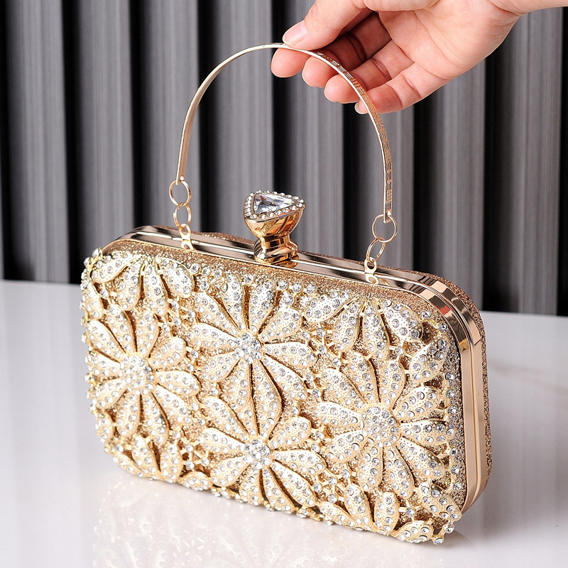 Moda europea y americana diamante noche bolsa flor rhinestone vestido bolsa portátil Boda nupcial bolsa transfronteriza Venta caliente bolso de las mujeres