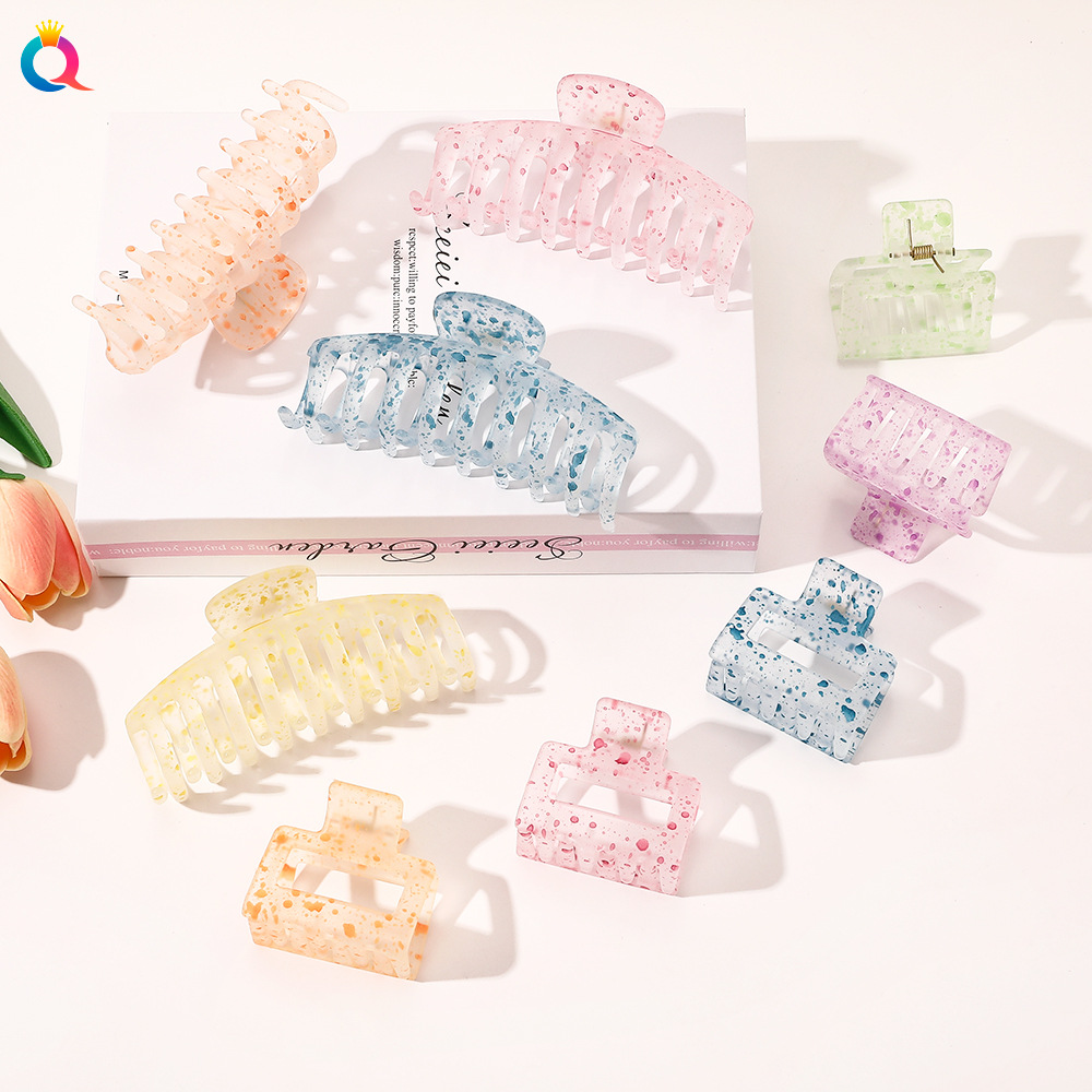 奇阅韩式简约发夹泼墨彩点磨砂个性发抓透明后脑勺盘发抓夹发饰女