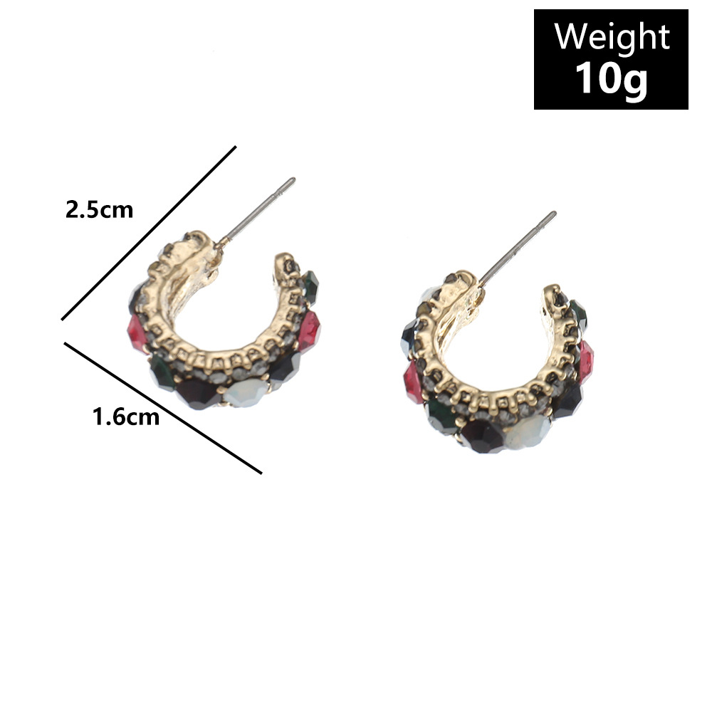 Wholesale Vintage Red Rhinestone C-shaped Earrings Nihaojewelry display picture 1