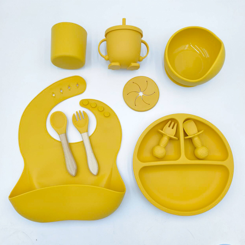 10-Piece Set of Silicone Baby Tableware Set, Baby Food Bowl, Baby Products, Children's Products, Mother and Baby Products, Supply Source
