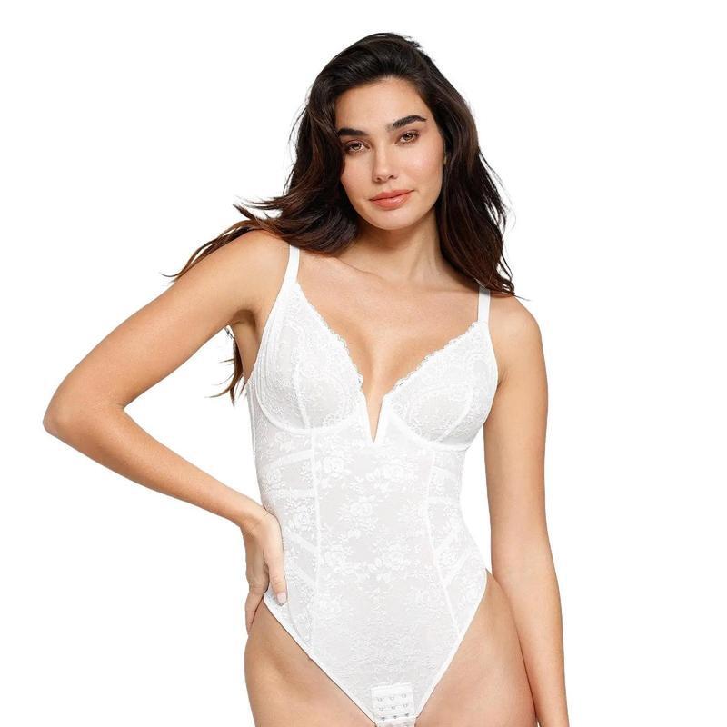 V3040 Dropshipping Aliexpress Amazon Cross-Border New Deep Lace Low Back Bodysuit Body Shaping