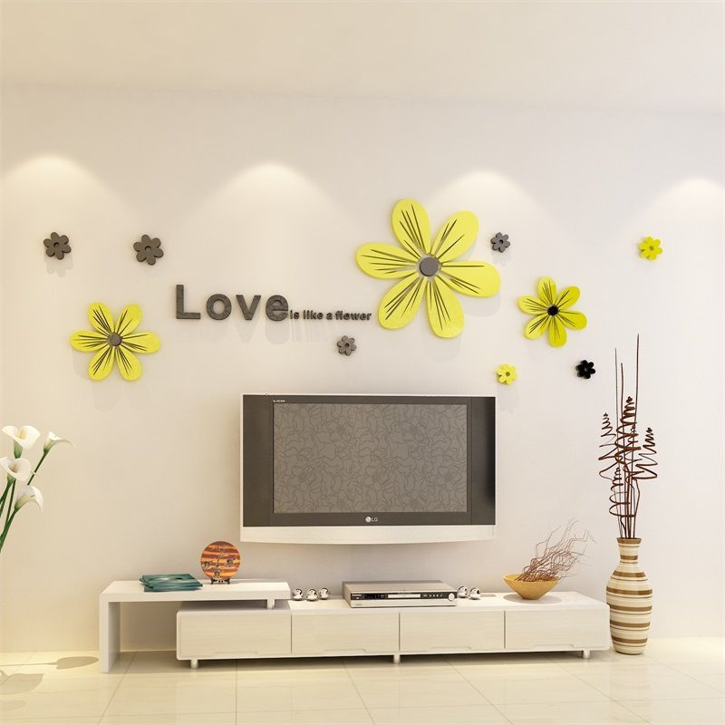 Decoração de parede autoadesiva em acrílico 3D com estampa de flores de verão para sala de jantar, sala de estar, quarto, sofá e parede atrás da TV._voghion.com