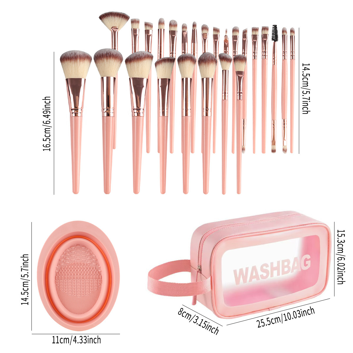 46PC Beauty Tools con bolsa 25 pinceles de maquillaje, soplo de maquillaje, maquillaje de viaje, combinación grande antes y después del maquillaje