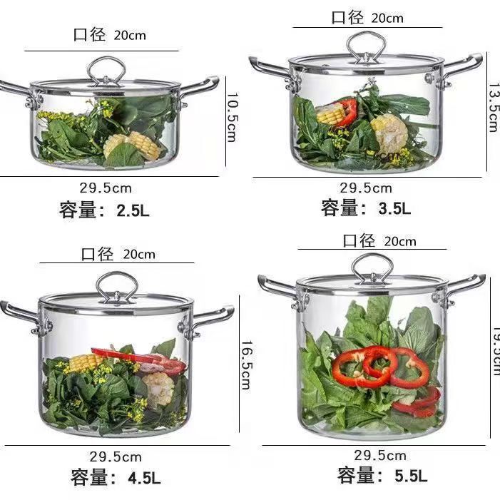 高ホウケイ酸ガラス鍋、直火ガス双耳シチューポット、電気セラミックストーブ加熱調理鍋、ガラススープポット、健康鍋|undefined