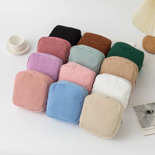Cross-border New Cosmetic Bag Corduroy Makeup Storage Bag Instagram Style Coin Purse Sanitary Napkin Storage Portable Small Bag