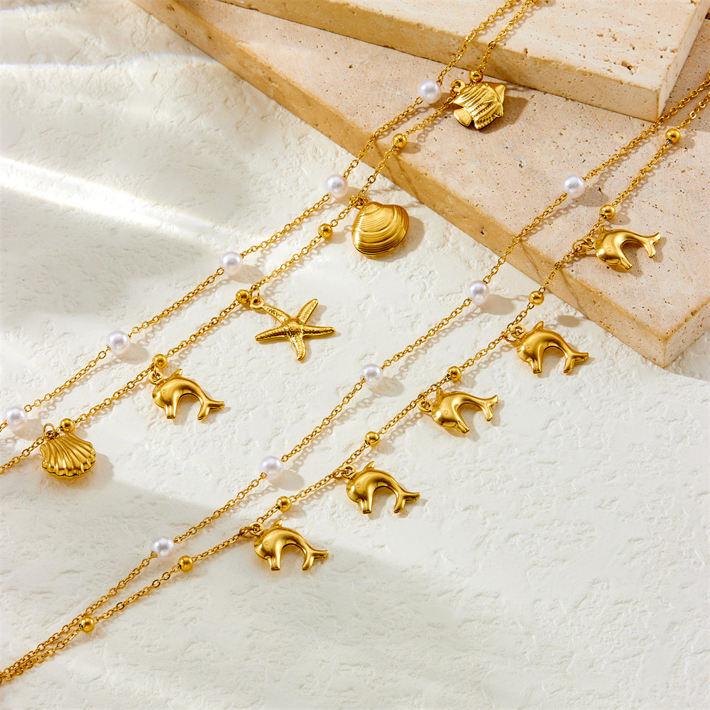 1 Piece Quantity Wholesale Jewelry Marine Style Beach Starfish Dolphin Shell 304 Stainless Steel Anklet