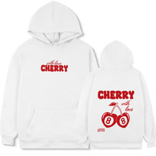 欧码涤纶薄绒Zwear CHERRY休闲樱桃字母印花卫衣长袖带帽绳连帽衫