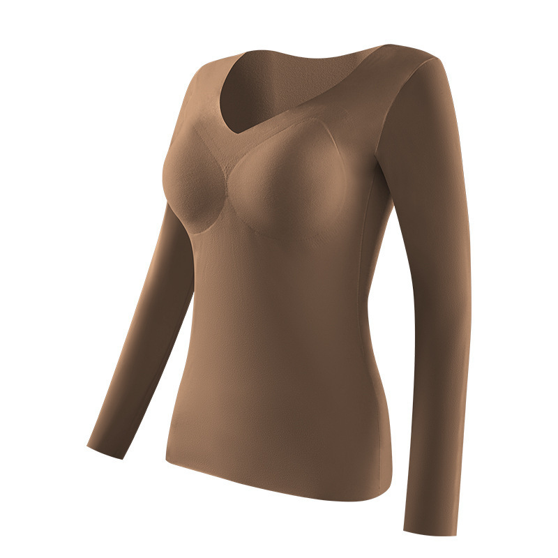 Finna Fu Cashmere de manga larga ropa interior cálida para mujeres otoño y invierno taza fija de bloqueo térmico calentamiento base doble cara de lana
