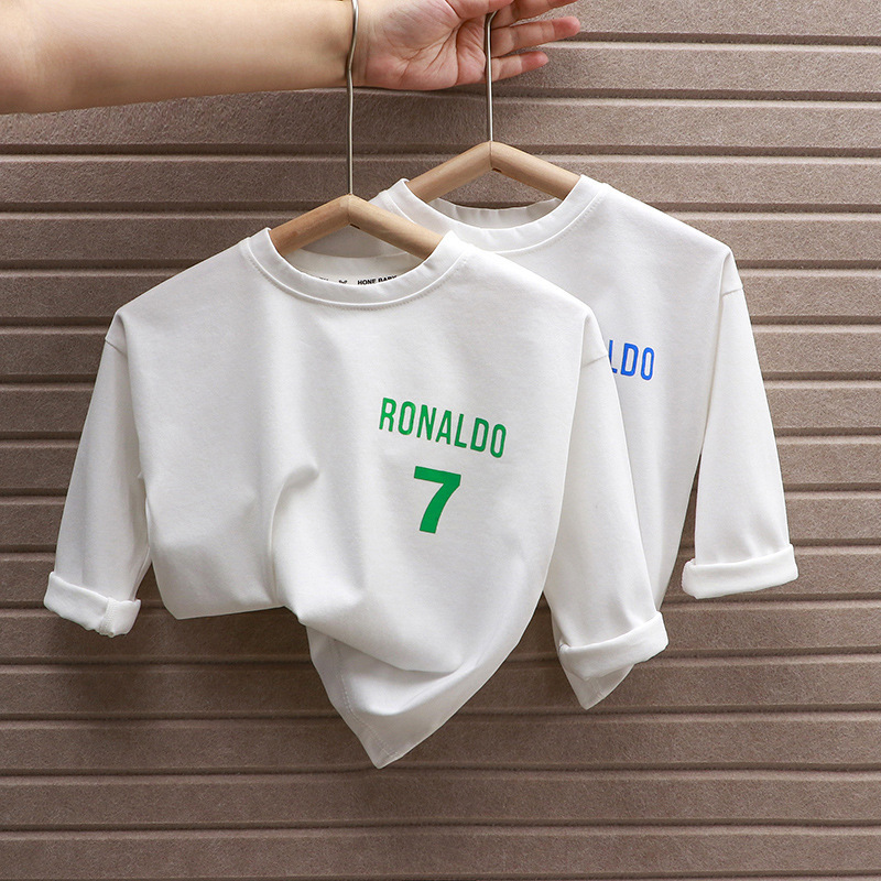 儿童长袖T恤a类纯棉百搭休闲打底衫网红数字7秋冬白色上衣批亲子