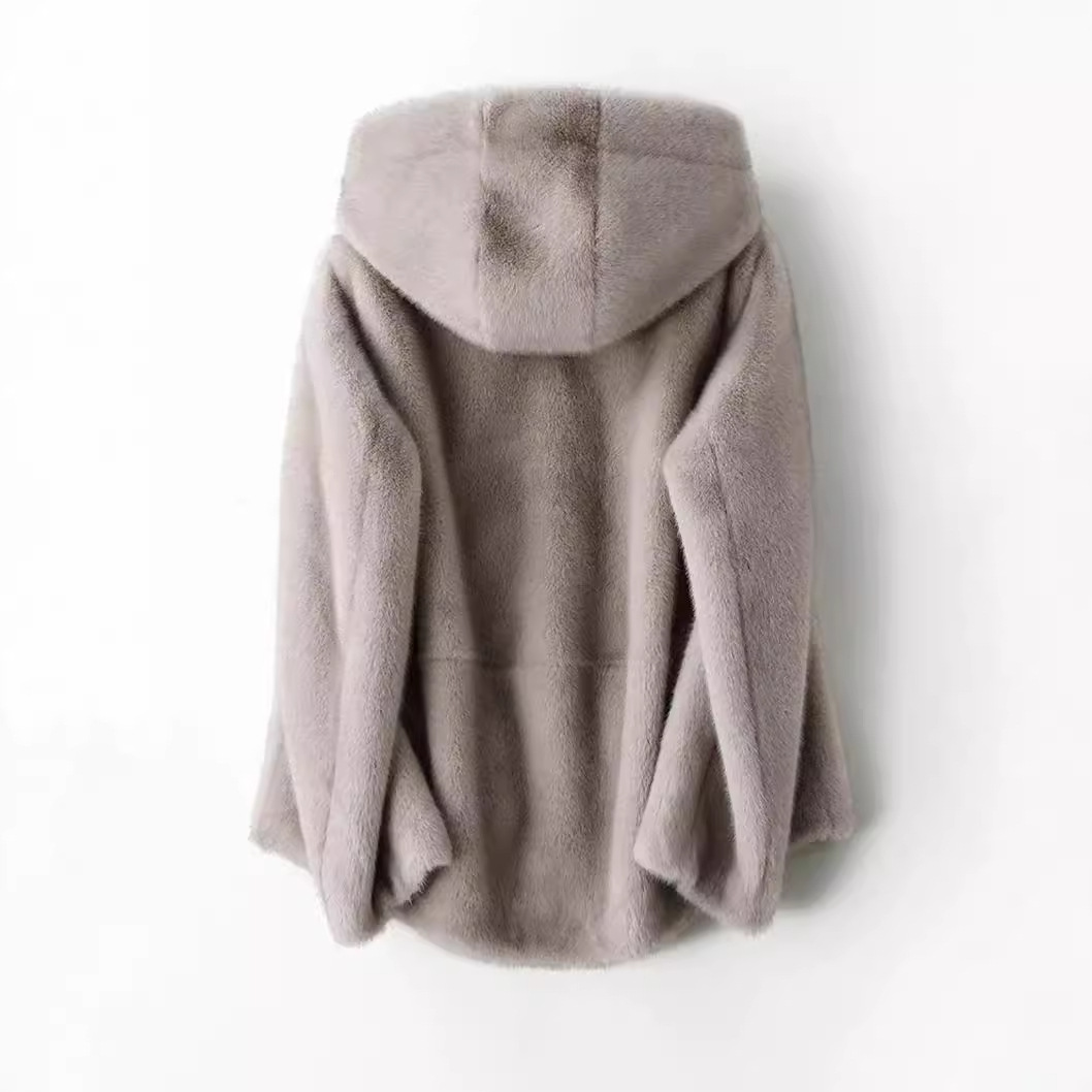 Women's Clothing autumn and winter golden mink coat women's short hooded snow mink mink fur environmentally friendly fur coat_voghion.com