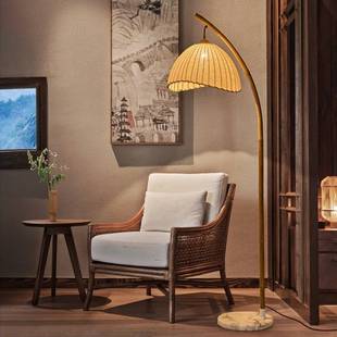 Retro silent style Zen personality folk style bamboo art living room tea room study reading Japanese bedside floor lamp