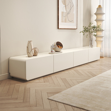 奶油风电视茶几组合简约实木圆角客厅家用白色落地电视