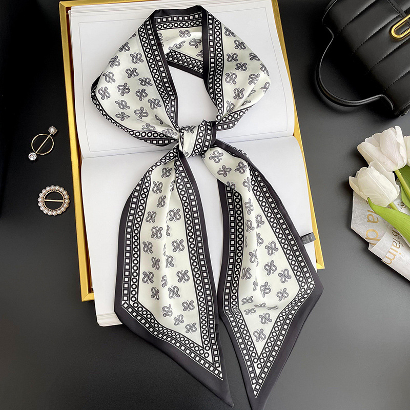 Bufanda larga pequeña para mujer primavera y verano nuevo impreso moda todo partido corbata de pelo bolsa bufanda decorativa cinta banda de pelo