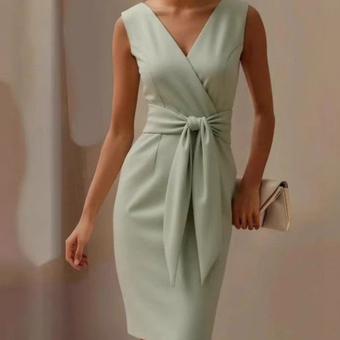 2026 Cross-Border European And American Women's Fashion Independent Station Bow Decoration Short Tank Dress_ecoleips.com