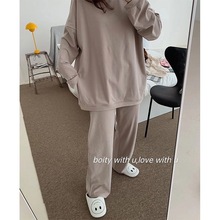 秋冬德绒保暖睡衣套装大码宽松加绒加厚套头居家服宿舍可外穿纯色