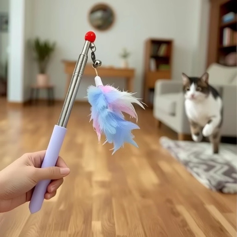 Detachable Feather Replacement Head Teaser Wand Pet Supplies Interactive Cat Toy Telescopic Cat Teaser