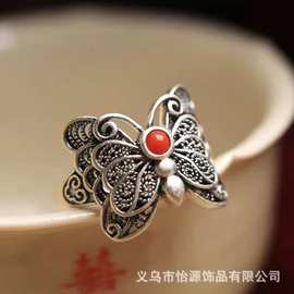 新款首饰复古中国风个性优雅蝴蝶活口可调节指环小众设计感女戒指