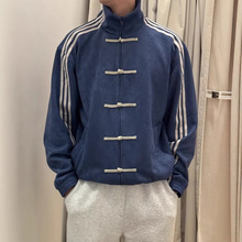 新中式国风盘扣外套男款春季设计感立领棒球服三条杠运动开衫夹克