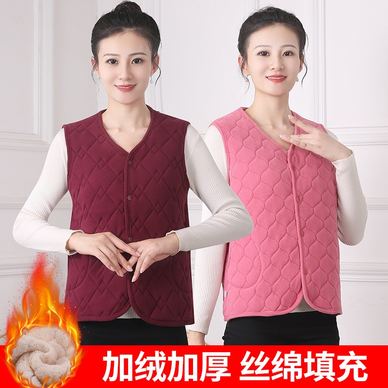 秋冬季女士马甲加绒加厚中老年妈妈短款外穿棉衣无袖保暖背心批发