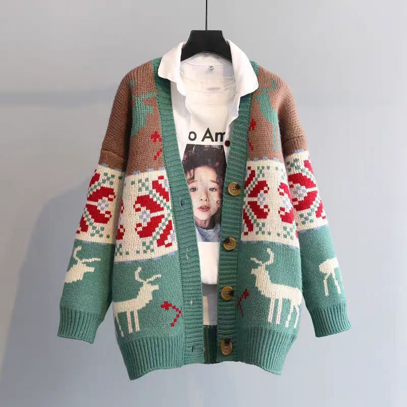 韓国版高級感秋冬新作レトロで怠惰な長袖ニットカーディガンアルファベット刺繍セーターコート女性|undefined