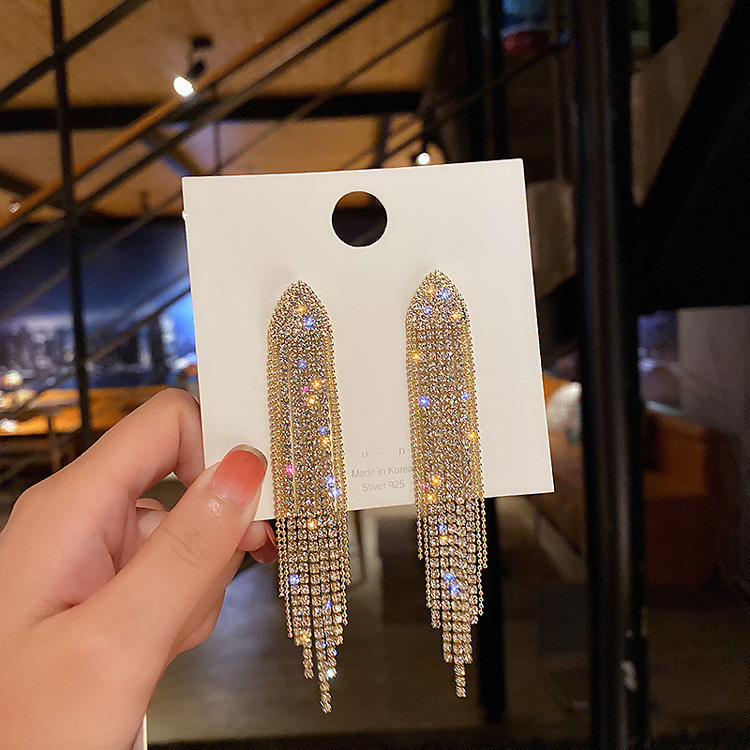 Aretes largos llenos de diamantes de lujo ligero nicho diseño de alta calidad temperamento versátil cena de citas de moda auriculares image 5