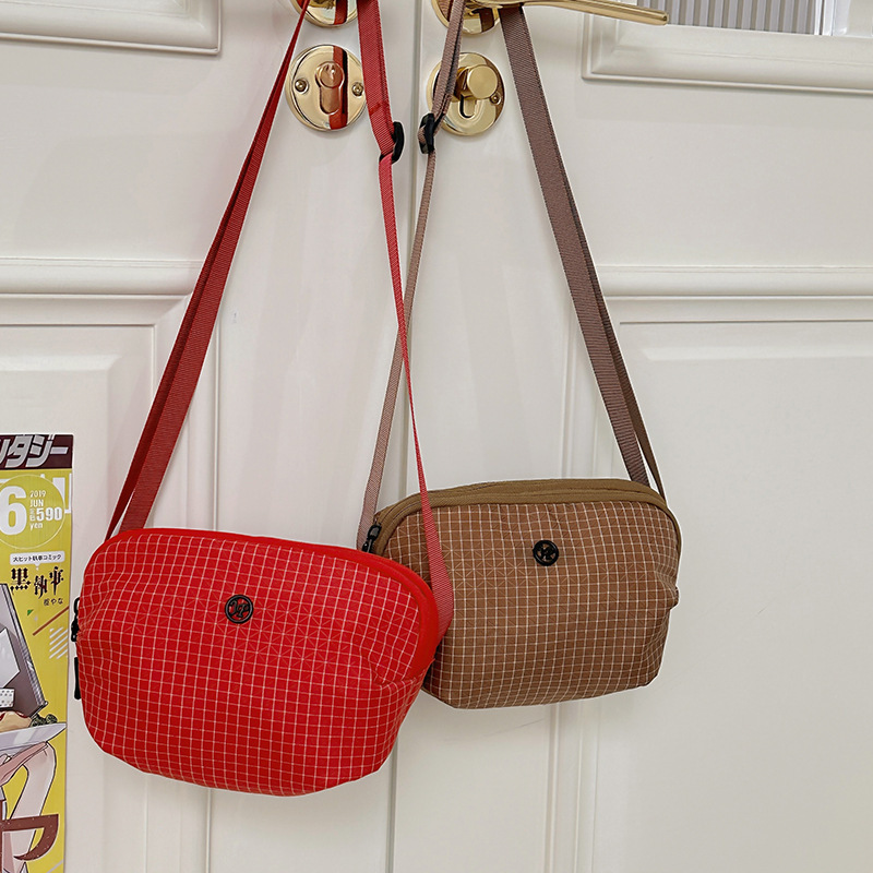 Cross-Border New Nylon Plaid Crossbody Small Bag Versatile Korean Niche Mobile Phone Small Shoulder Bag Sports Cycling Backpack