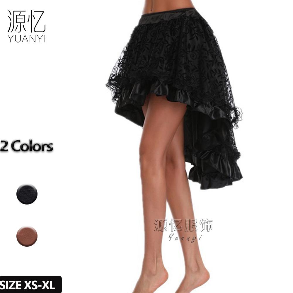 European and American court tuft-tail skirt flocking printed mesh skirt Gothic double-layer irregular skirt niche skirt