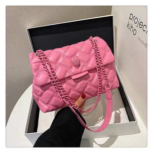 Cross-Border New Style Small Fragrant Chain Bag Solid Color Rhombus Embroidery Line Eagle Head Women's Bag Large Capacity Single Shoulder Crossbody Bag Commuting