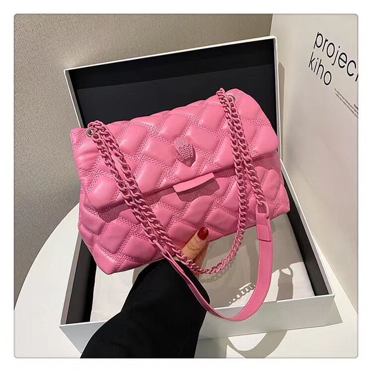 Cross-Border New Style Small Fragrant Chain Bag Solid Color Rhombus Embroidery Line Eagle Head Women's Bag Large Capacity Single Shoulder Crossbody Bag Commuting