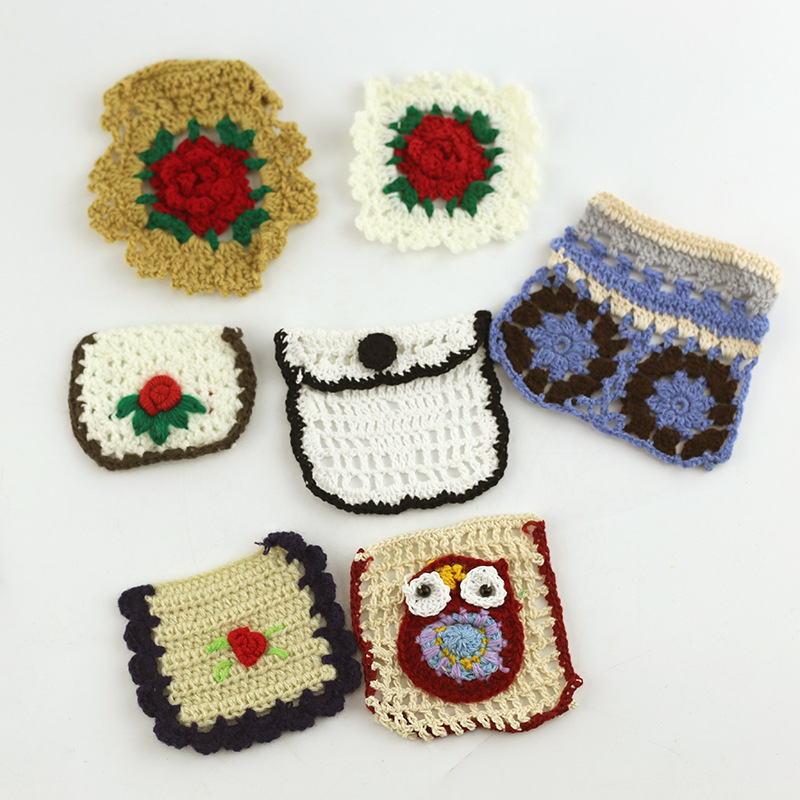 批發純手工鈎針彩色花片服裝口袋方片包包桌布DIY拼接飾品