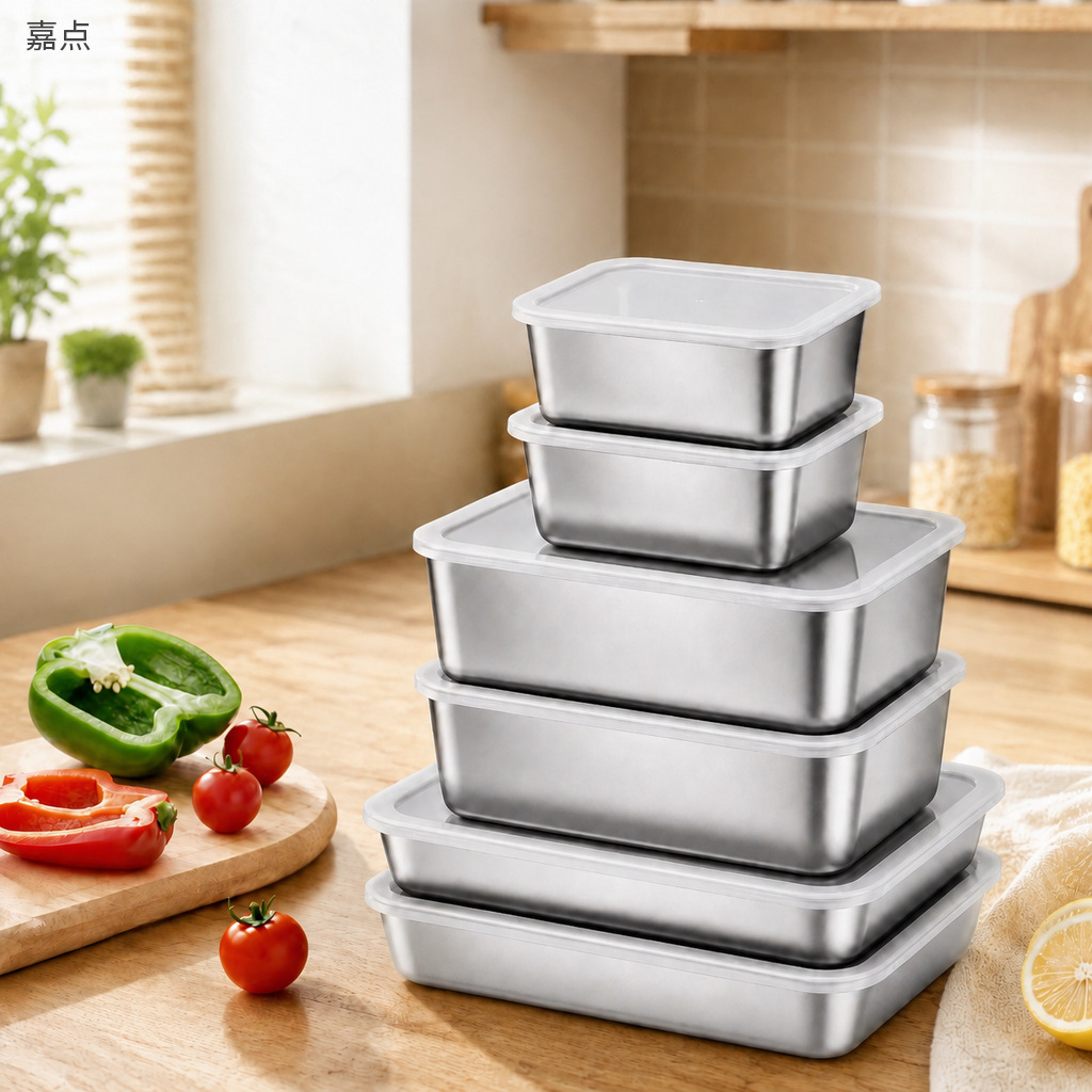 Jiadian 304 stainless steel household prep tray, hot pot side dish tray, food preparation plate, food storage box, thickened dinner plate