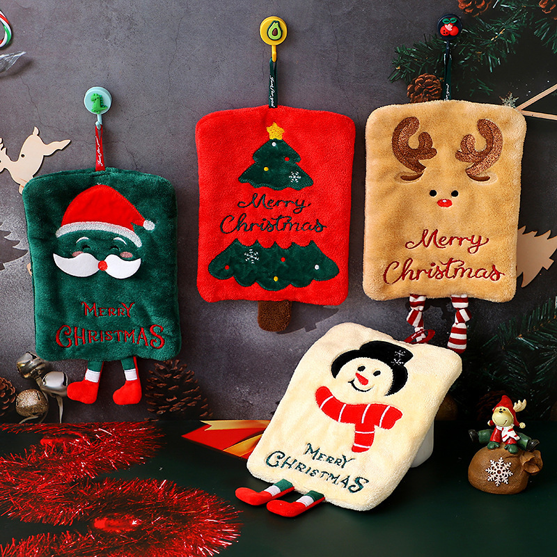 New Christmas Hand Towel Thickened Absorbent Kitchen Sanitary Napkin Hanging Cartoon Hand Towel Holiday Hand Towel