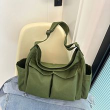 工装风单肩斜挎包男女ins帆布包课包街头大容量文艺休闲包邮差包