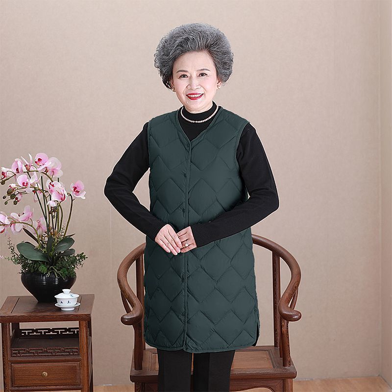 Chaleco de mediana edad y ancianos, ropa de madre, chaqueta de plumón de cuello redondo ligero, forro, chaleco, chaleco cálido de gran tamaño para mujer, chaleco, marea