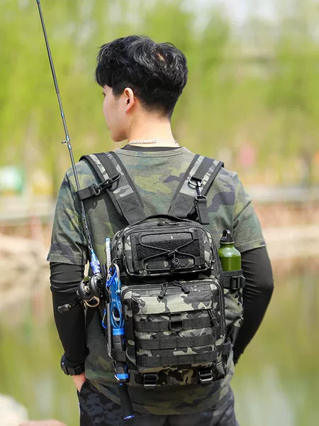 Cross-Border Single/Dual-Shoulder Dual-Use Fishing Tackle Bag, Multifunctional Fishing Gear Backpack, Outdoor Camouflage Crossbody Large Chest Bag
