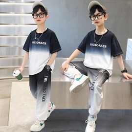 男童短袖套装2024儿童网红炸街运动夏装中大童渐变潮服酷帅气长裤