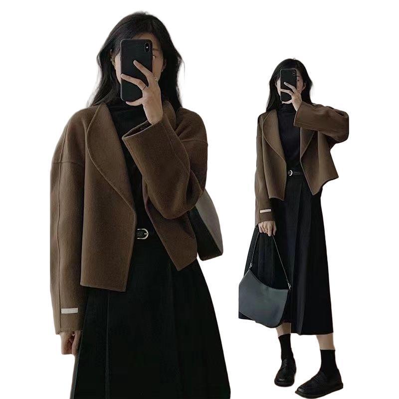 春秋女装奶系毛呢温柔秋冬外套2025高腰新款半身裙套装|undefined