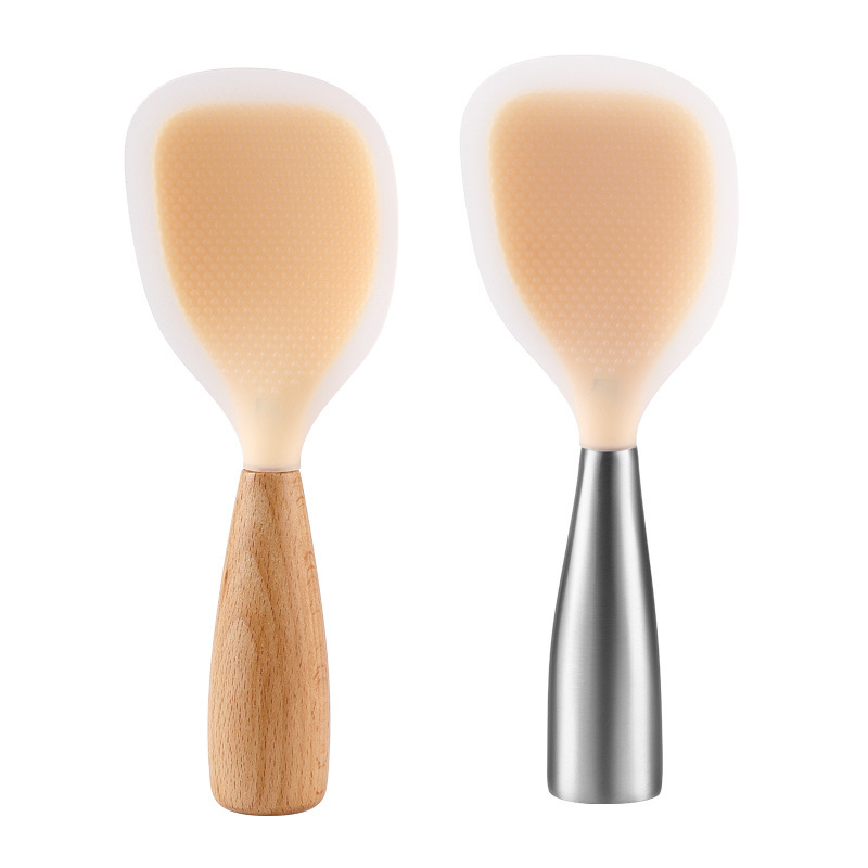 Cuchara de arroz de silicona doméstica, pala de arroz de silicona de grado alimenticio resistente a altas temperaturas, cuchara de arroz vertical no se mancha en stock.