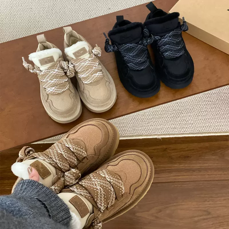 跨境电商新款梅尔情侣男女雪地靴女厚底皮毛一体保暖休闲保暖加厚